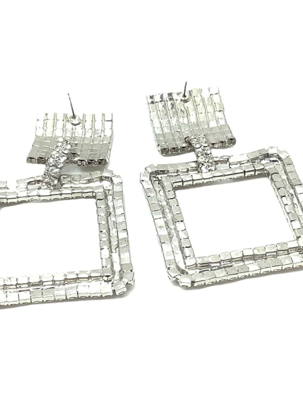 Large Square Rhinestone Dangle Earrings Glam Statement - Picture 8 of 8